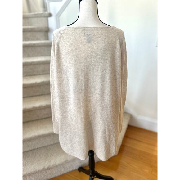 Halogen Wool & Cashmere Cream Beige Scoop Neck Long Sleeve Sweater - Picture 3 of 5